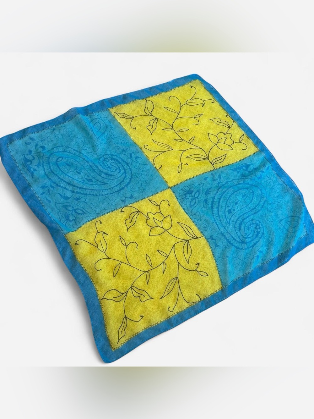 Blue and Lime Floral Paisley Scarf